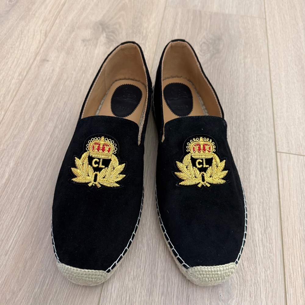 Christian Louboutin Nanou Orlato Black Suede Crest Espadrilles Mens Loafers 43 - Picture 3 of 5
